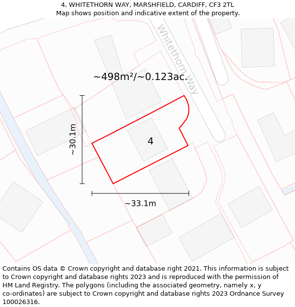 4, WHITETHORN WAY, MARSHFIELD, CARDIFF, CF3 2TL: Plot and title map