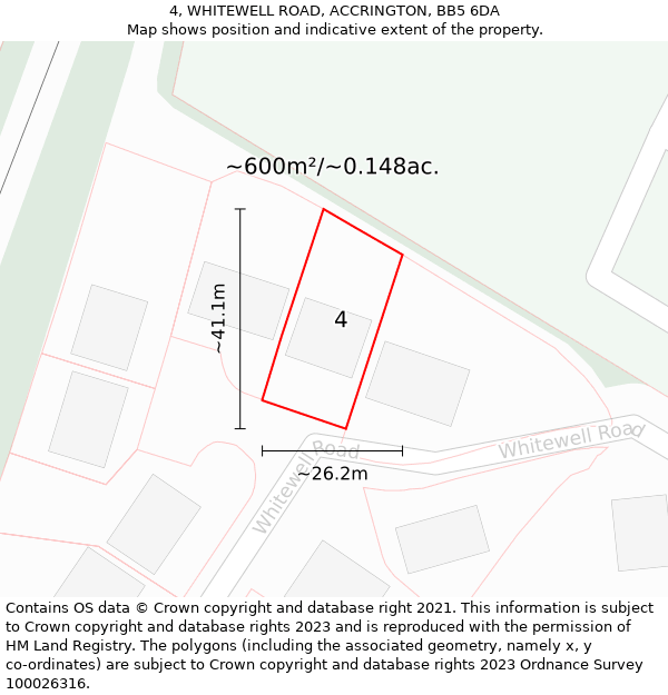 4, WHITEWELL ROAD, ACCRINGTON, BB5 6DA: Plot and title map