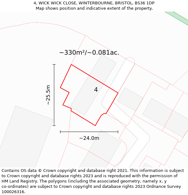 4, WICK WICK CLOSE, WINTERBOURNE, BRISTOL, BS36 1DP: Plot and title map