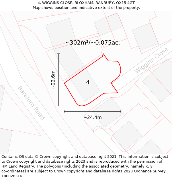 4, WIGGINS CLOSE, BLOXHAM, BANBURY, OX15 4GT: Plot and title map