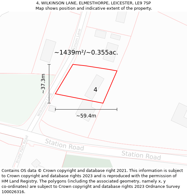 4, WILKINSON LANE, ELMESTHORPE, LEICESTER, LE9 7SP: Plot and title map