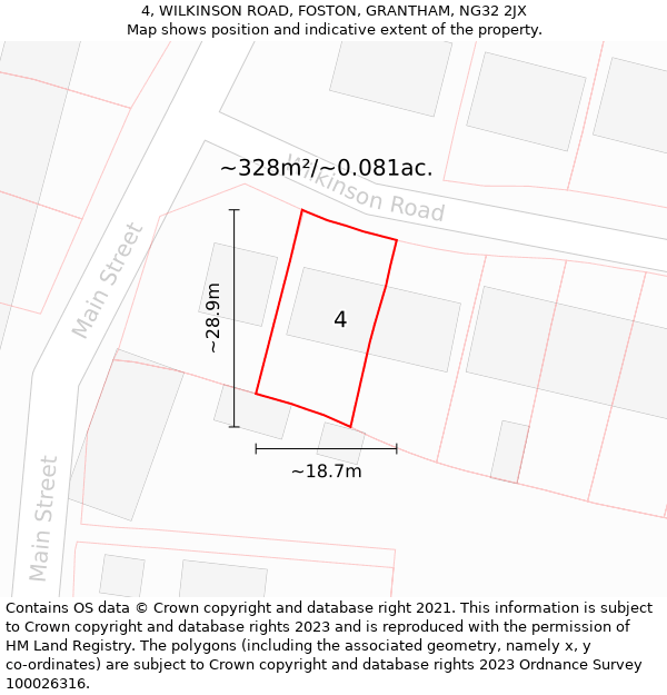 4, WILKINSON ROAD, FOSTON, GRANTHAM, NG32 2JX: Plot and title map