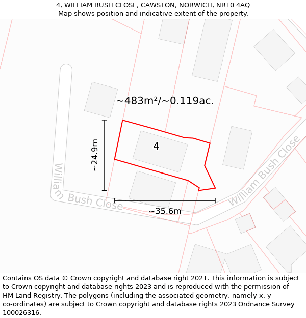 4, WILLIAM BUSH CLOSE, CAWSTON, NORWICH, NR10 4AQ: Plot and title map