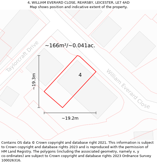 4, WILLIAM EVERARD CLOSE, REARSBY, LEICESTER, LE7 4AD: Plot and title map