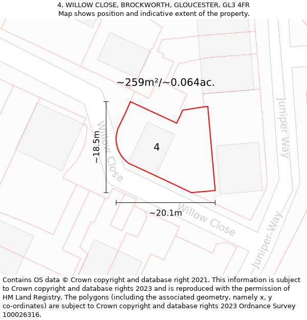 4, WILLOW CLOSE, BROCKWORTH, GLOUCESTER, GL3 4FR: Plot and title map