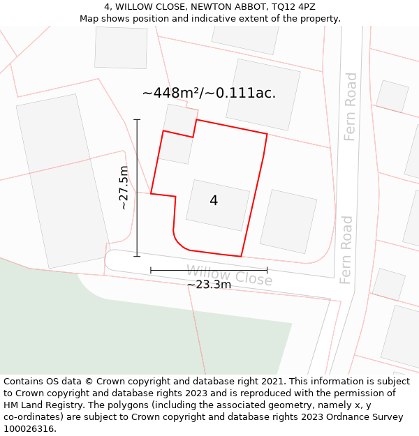 4, WILLOW CLOSE, NEWTON ABBOT, TQ12 4PZ: Plot and title map