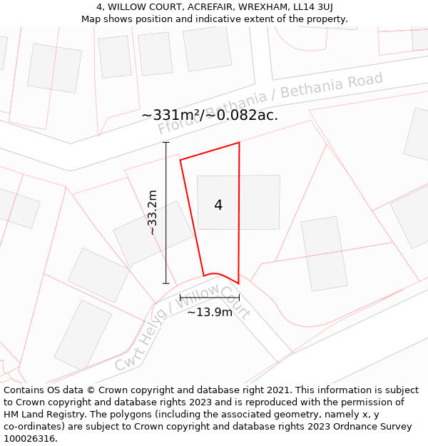 4, WILLOW COURT, ACREFAIR, WREXHAM, LL14 3UJ: Plot and title map