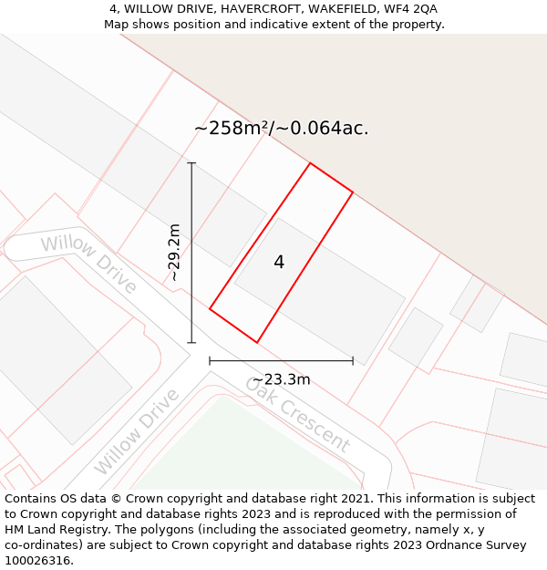 4, WILLOW DRIVE, HAVERCROFT, WAKEFIELD, WF4 2QA: Plot and title map