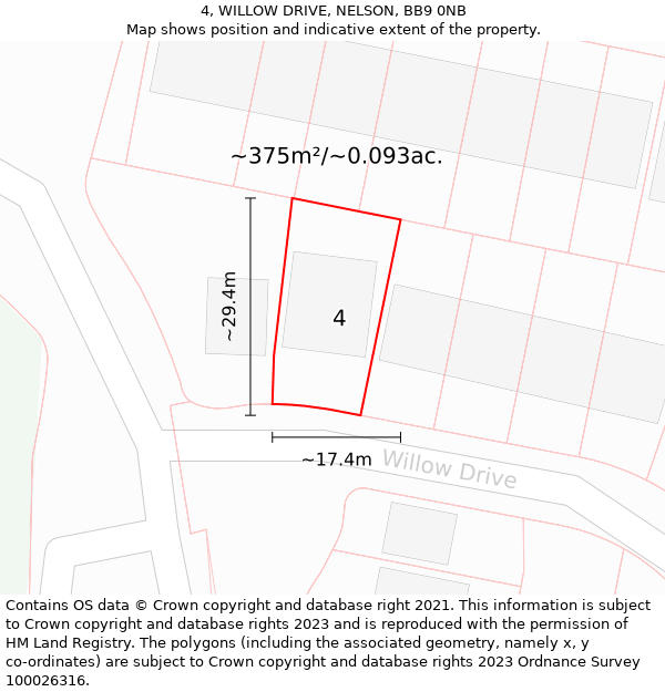 4, WILLOW DRIVE, NELSON, BB9 0NB: Plot and title map