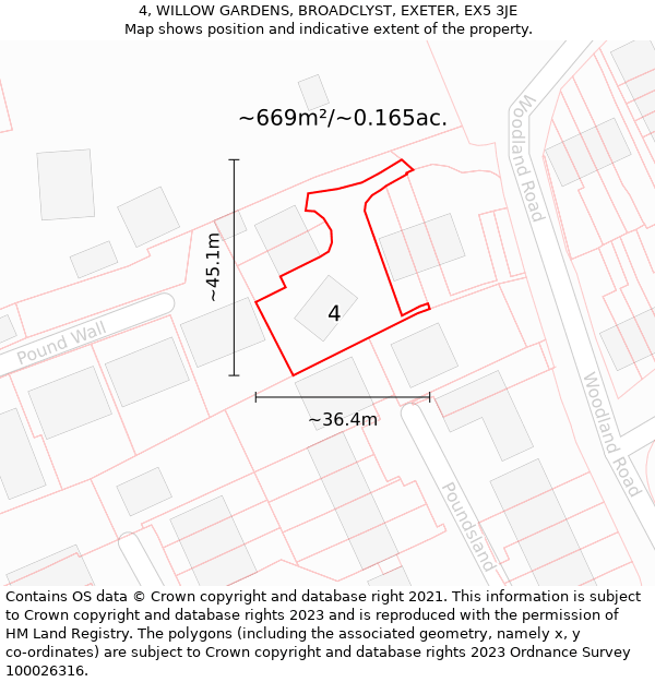 4, WILLOW GARDENS, BROADCLYST, EXETER, EX5 3JE: Plot and title map