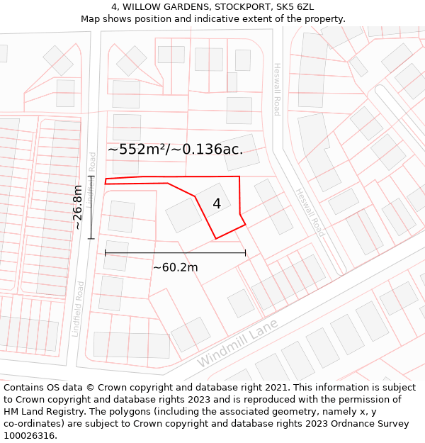 4, WILLOW GARDENS, STOCKPORT, SK5 6ZL: Plot and title map