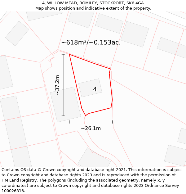 4, WILLOW MEAD, ROMILEY, STOCKPORT, SK6 4GA: Plot and title map