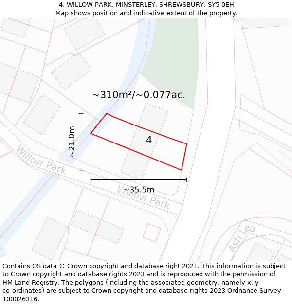 4, WILLOW PARK, MINSTERLEY, SHREWSBURY, SY5 0EH: Plot and title map