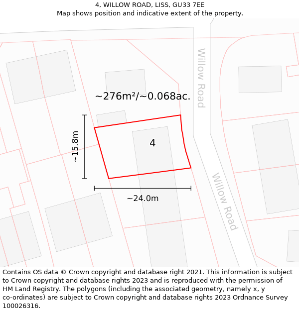 4, WILLOW ROAD, LISS, GU33 7EE: Plot and title map