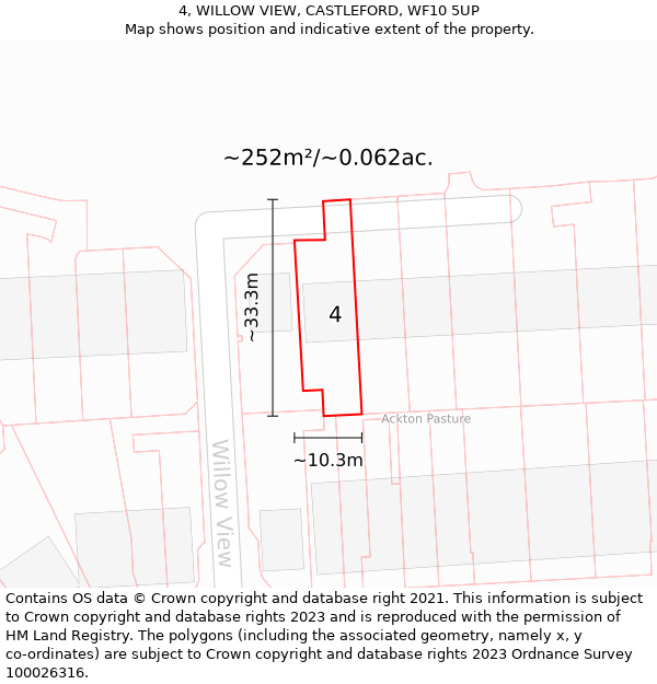 4, WILLOW VIEW, CASTLEFORD, WF10 5UP: Plot and title map