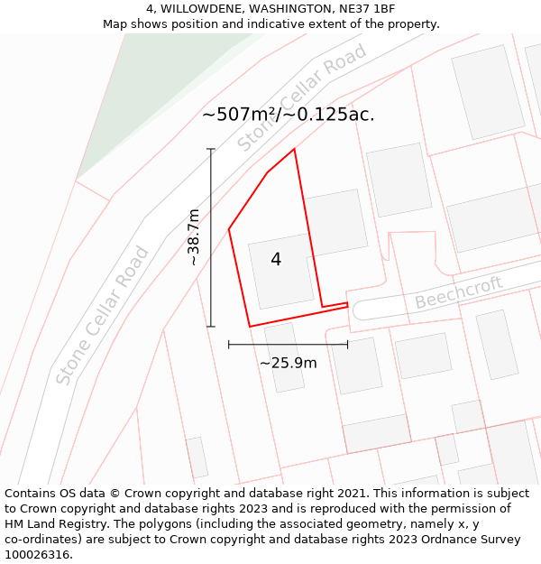 4, WILLOWDENE, WASHINGTON, NE37 1BF: Plot and title map