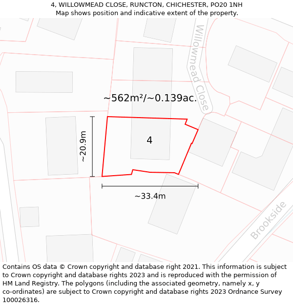 4, WILLOWMEAD CLOSE, RUNCTON, CHICHESTER, PO20 1NH: Plot and title map