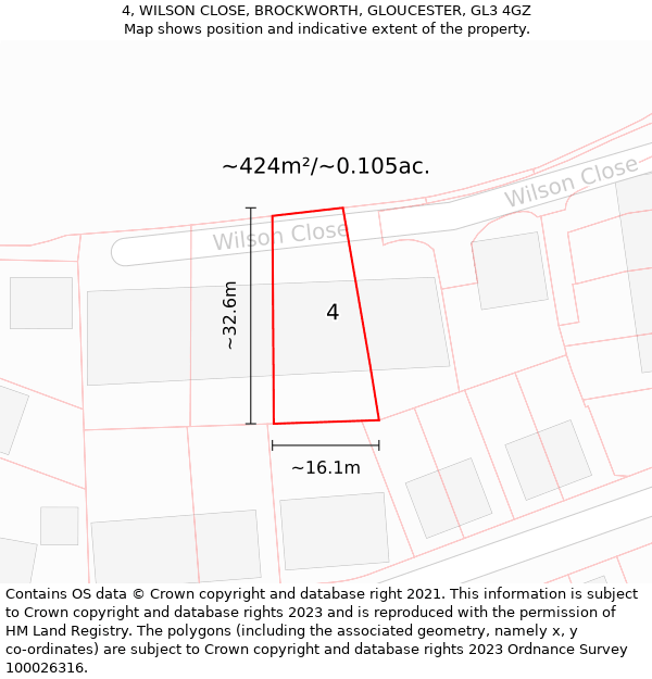 4, WILSON CLOSE, BROCKWORTH, GLOUCESTER, GL3 4GZ: Plot and title map