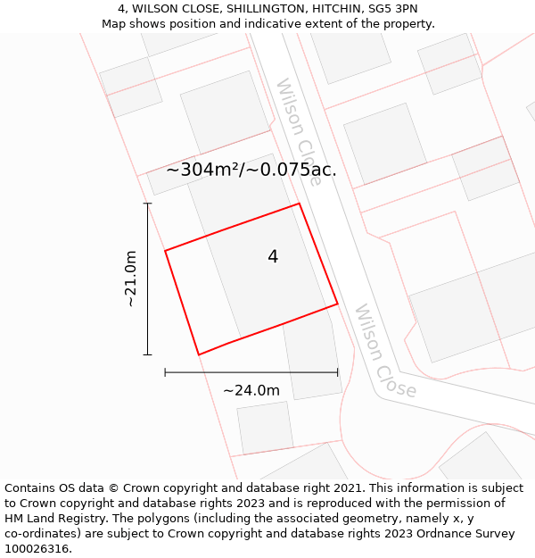 4, WILSON CLOSE, SHILLINGTON, HITCHIN, SG5 3PN: Plot and title map