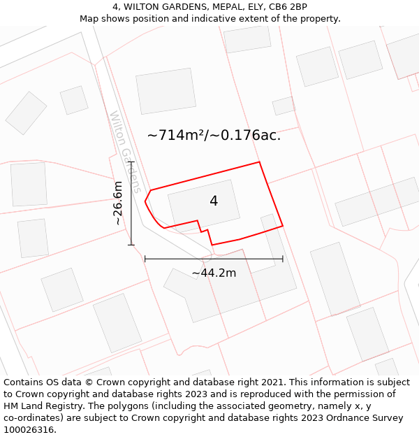 4, WILTON GARDENS, MEPAL, ELY, CB6 2BP: Plot and title map