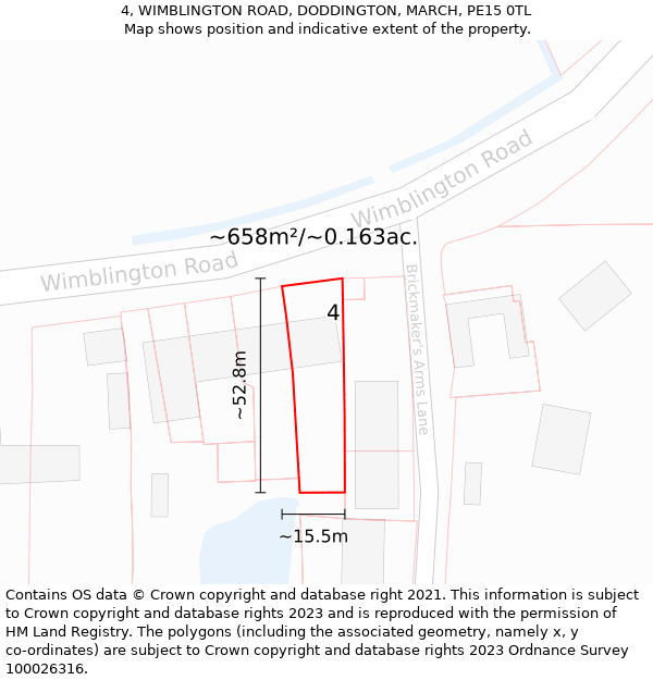 4, WIMBLINGTON ROAD, DODDINGTON, MARCH, PE15 0TL: Plot and title map