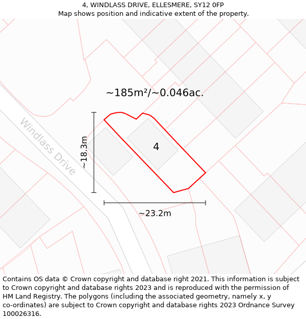 4, WINDLASS DRIVE, ELLESMERE, SY12 0FP: Plot and title map