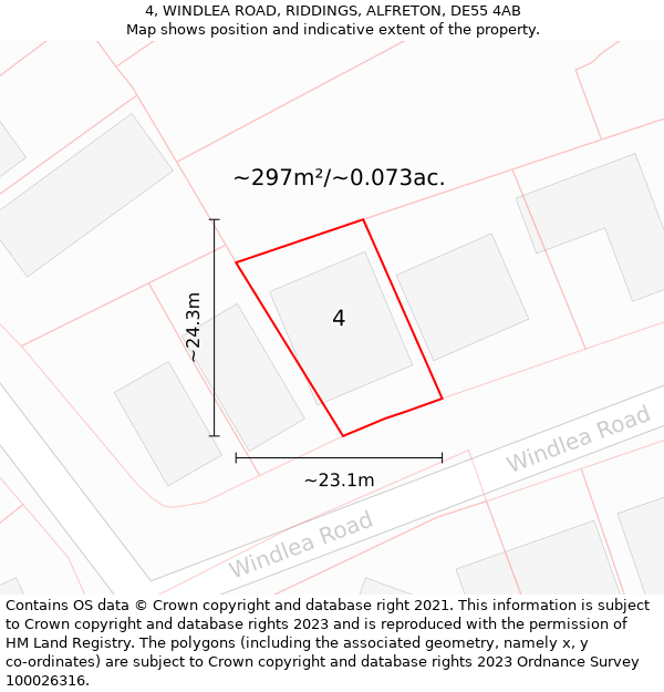 4, WINDLEA ROAD, RIDDINGS, ALFRETON, DE55 4AB: Plot and title map