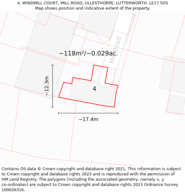 4, WINDMILL COURT, MILL ROAD, ULLESTHORPE, LUTTERWORTH, LE17 5DS: Plot and title map