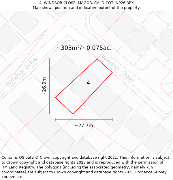 4, WINDSOR CLOSE, MAGOR, CALDICOT, NP26 3PX: Plot and title map