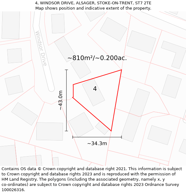 4, WINDSOR DRIVE, ALSAGER, STOKE-ON-TRENT, ST7 2TE: Plot and title map