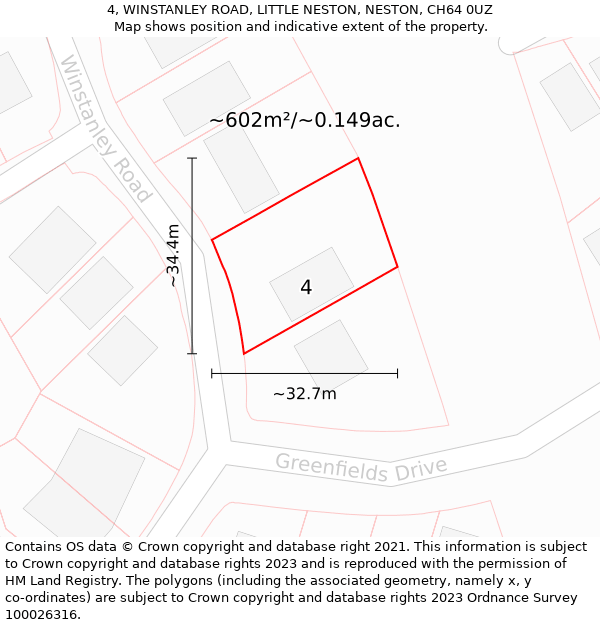 4, WINSTANLEY ROAD, LITTLE NESTON, NESTON, CH64 0UZ: Plot and title map