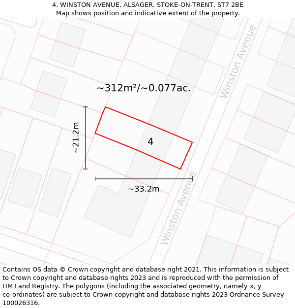 4, WINSTON AVENUE, ALSAGER, STOKE-ON-TRENT, ST7 2BE: Plot and title map