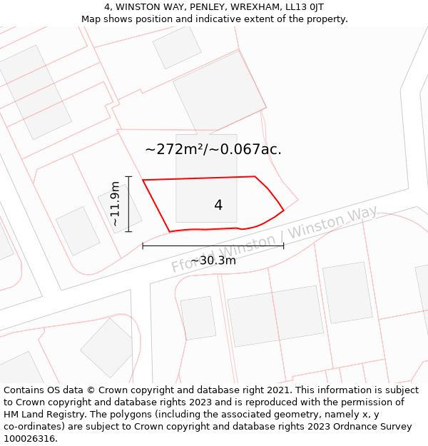 4, WINSTON WAY, PENLEY, WREXHAM, LL13 0JT: Plot and title map