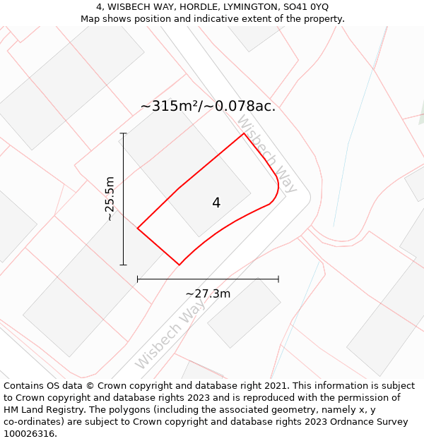 4, WISBECH WAY, HORDLE, LYMINGTON, SO41 0YQ: Plot and title map