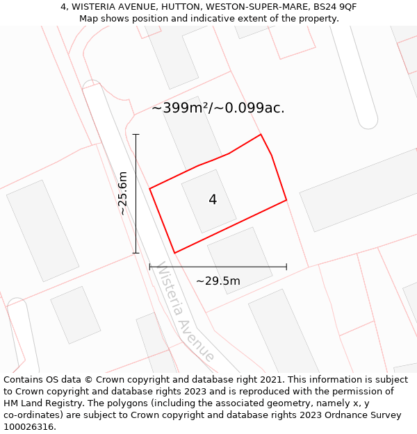 4, WISTERIA AVENUE, HUTTON, WESTON-SUPER-MARE, BS24 9QF: Plot and title map