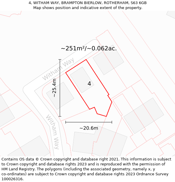 4, WITHAM WAY, BRAMPTON BIERLOW, ROTHERHAM, S63 6GB: Plot and title map