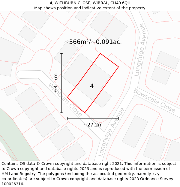 4, WITHBURN CLOSE, WIRRAL, CH49 6QH: Plot and title map