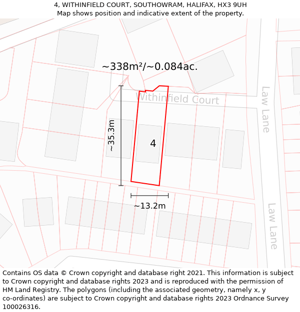4, WITHINFIELD COURT, SOUTHOWRAM, HALIFAX, HX3 9UH: Plot and title map