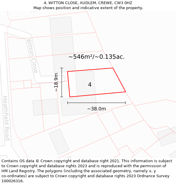 4, WITTON CLOSE, AUDLEM, CREWE, CW3 0HZ: Plot and title map