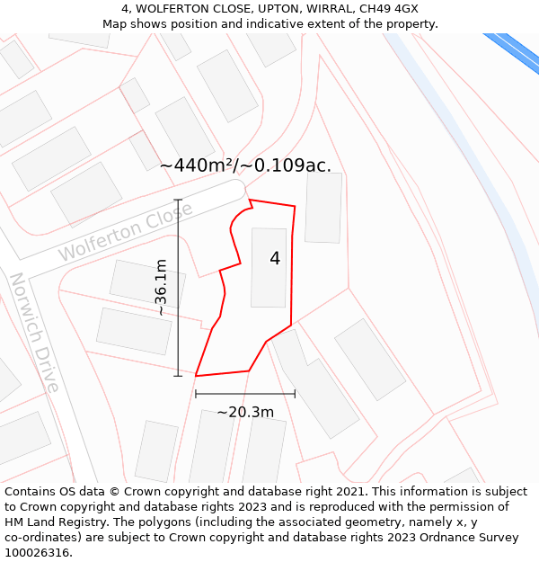 4, WOLFERTON CLOSE, UPTON, WIRRAL, CH49 4GX: Plot and title map