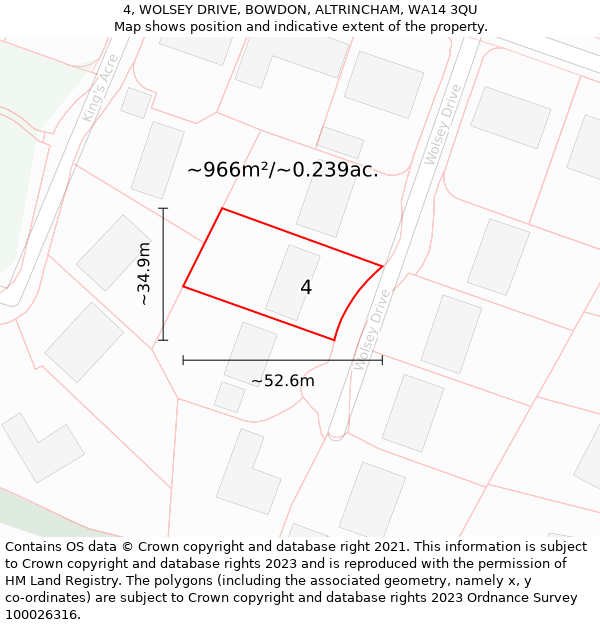 4, WOLSEY DRIVE, BOWDON, ALTRINCHAM, WA14 3QU: Plot and title map