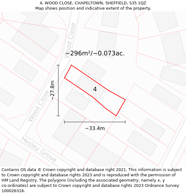 4, WOOD CLOSE, CHAPELTOWN, SHEFFIELD, S35 1QZ: Plot and title map