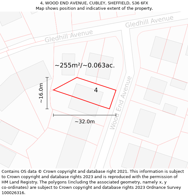4, WOOD END AVENUE, CUBLEY, SHEFFIELD, S36 6FX: Plot and title map