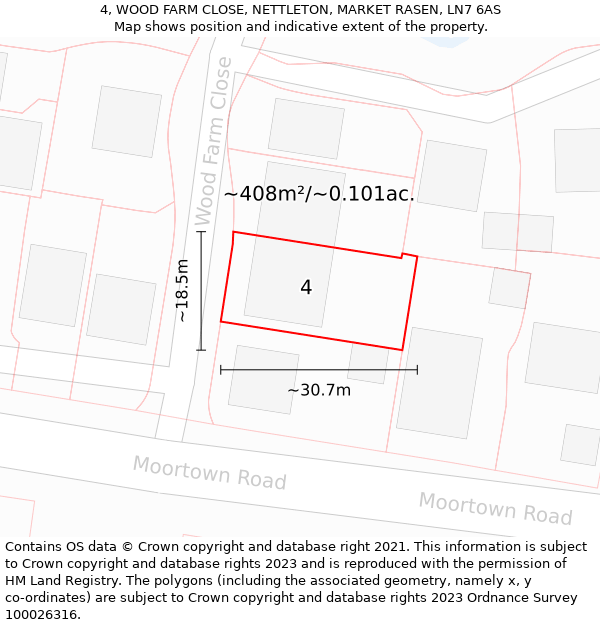 4, WOOD FARM CLOSE, NETTLETON, MARKET RASEN, LN7 6AS: Plot and title map