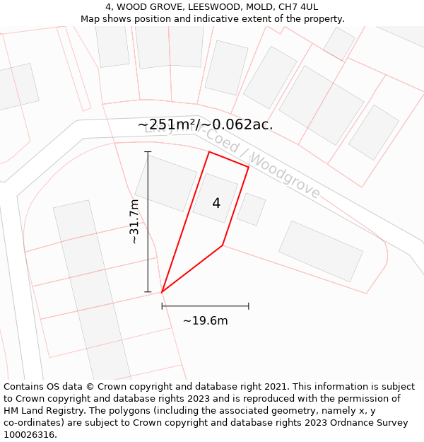 4, WOOD GROVE, LEESWOOD, MOLD, CH7 4UL: Plot and title map