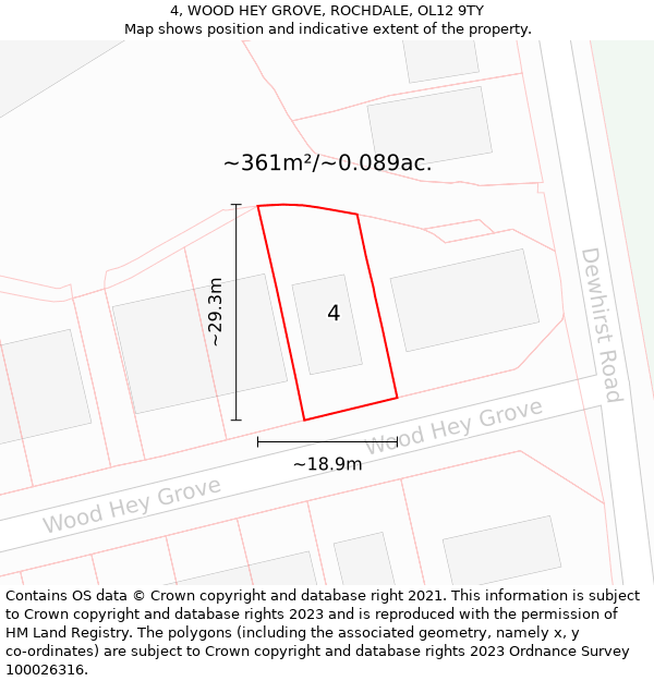 4, WOOD HEY GROVE, ROCHDALE, OL12 9TY: Plot and title map