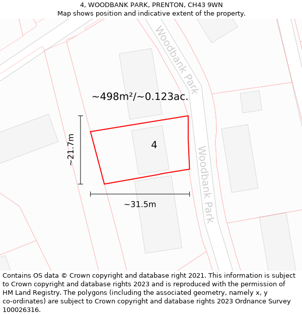 4, WOODBANK PARK, PRENTON, CH43 9WN: Plot and title map