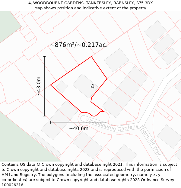 4, WOODBOURNE GARDENS, TANKERSLEY, BARNSLEY, S75 3DX: Plot and title map