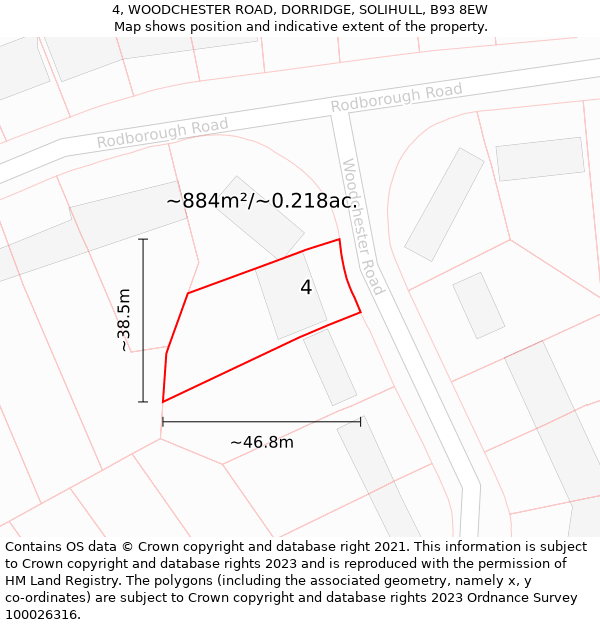 4, WOODCHESTER ROAD, DORRIDGE, SOLIHULL, B93 8EW: Plot and title map