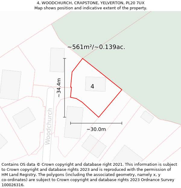 4, WOODCHURCH, CRAPSTONE, YELVERTON, PL20 7UX: Plot and title map